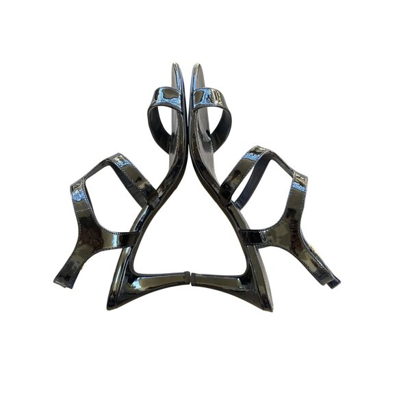 Ralph Lauren Jacquelle Size 8 Strappy Black Patent Leather Heels Shoes Buckle - Picture 7 of 11